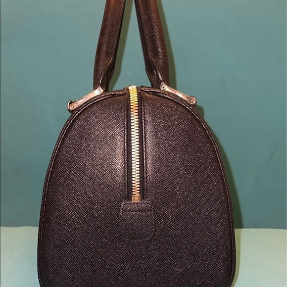 MCM Boston Bag Studded Logo Motifs Black Saffiano Leather Satchel - Picture 4 of 13